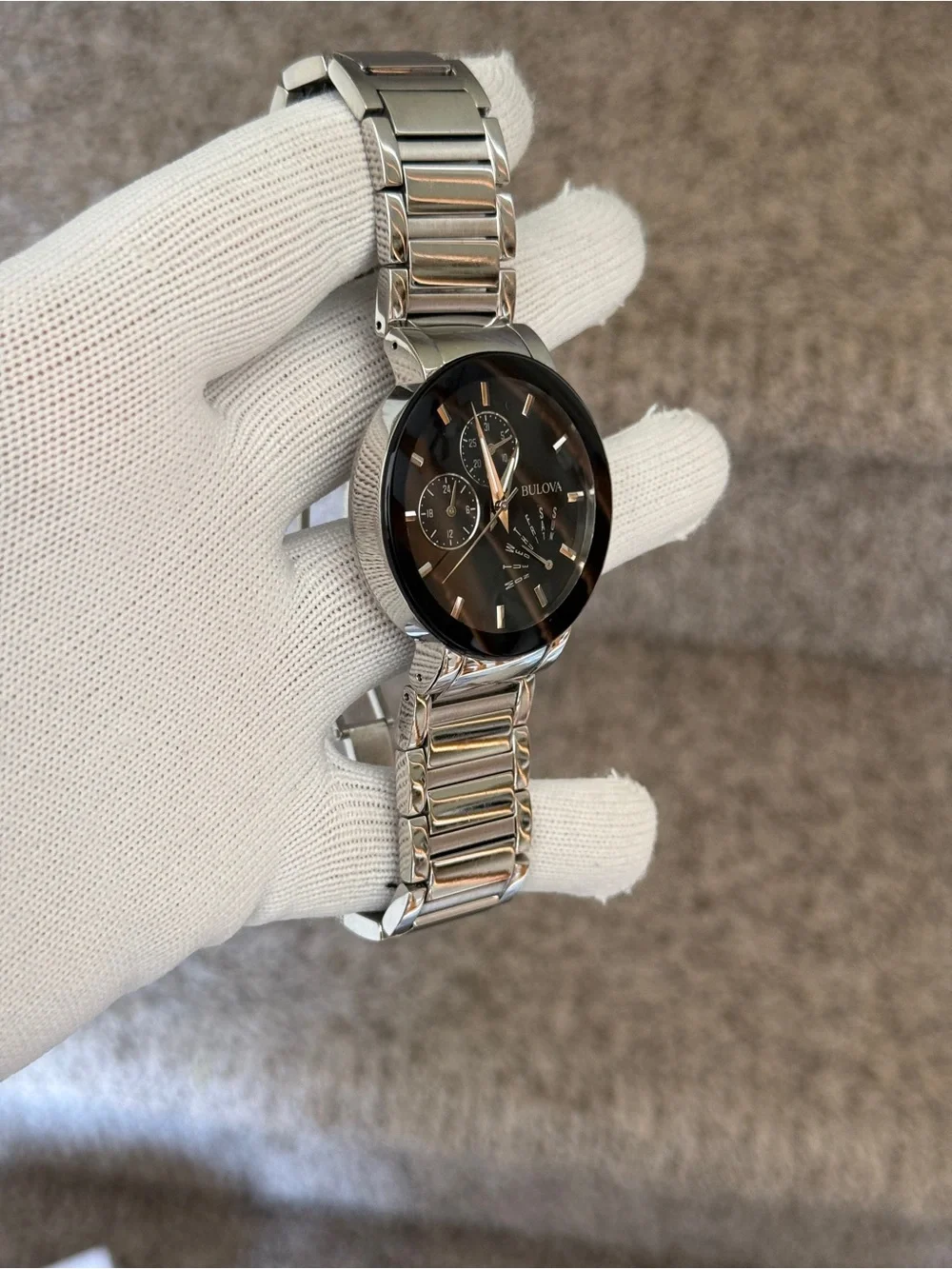 Bulova Men's Futuro Stainless Steel Silver 40mm Black Dial Watch